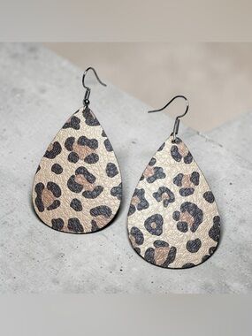 Leopard Print Teardrop Leather Earrings